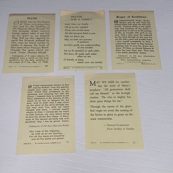 Vintage Set of 5 Religious Prayer Cards The Holy Family Mary Catholic Religion - Picture 13 of 13